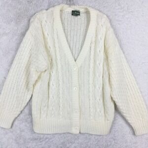 Vtg Boundary Waters Womens Sweater Cardigan Ivory Cable Knit Button Front M